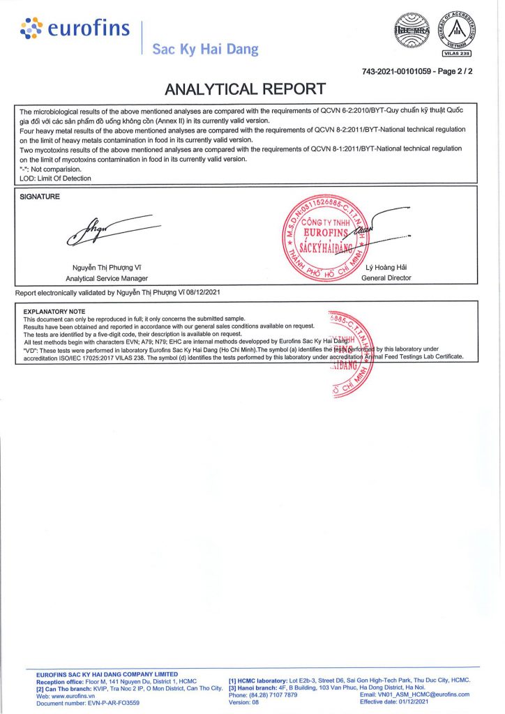 Kết quả xét nghiệm của Eurofins 2